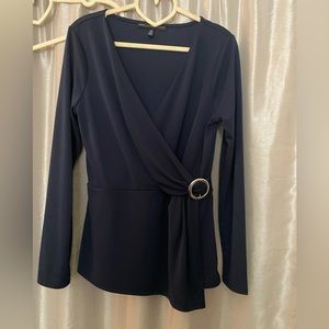 WHBM M Blue career wrap shirt